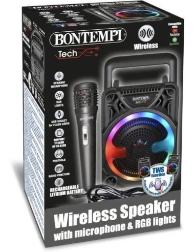 Mini Speaker Karaoke Wireless RGB con Microfono e Supporto Telefono BON491000 Bontempi | Futurartshop.com