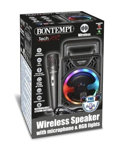 Mini Speaker Karaoke Wireless RGB con Microfono e Supporto Telefono BON491000 Bontempi | Futurartshop.com