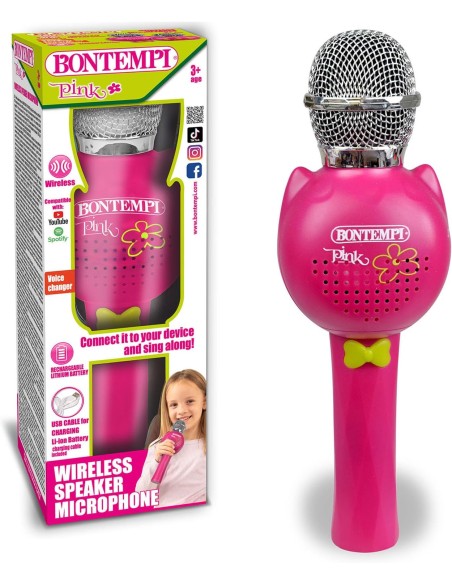 Microfono rosa wireless con funzione karaoke – Giocattolo musicale per bambini ICA412871 Bontempi | Futurartshop.com