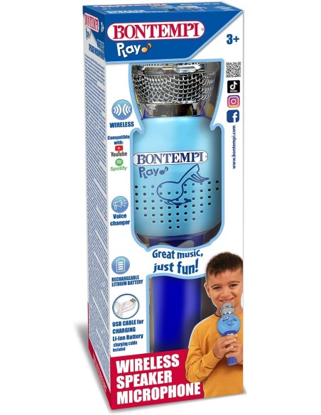 Blu Wireless Microphone with Karaoke Function – Musical Toy for Kids ICA412820 Bontempi | Futurartshop.com
