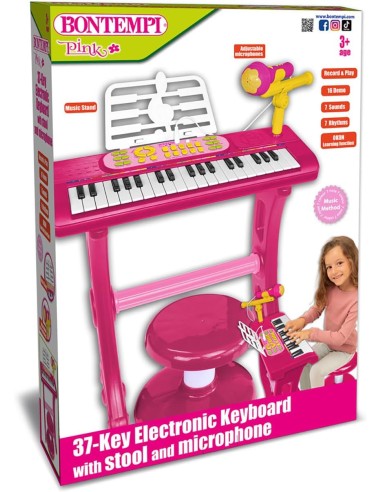 37-Key Electronic Keyboard for Girls with Microphone and Stool – Musical Toy ICA133771 Bontempi | Futurartshop.com