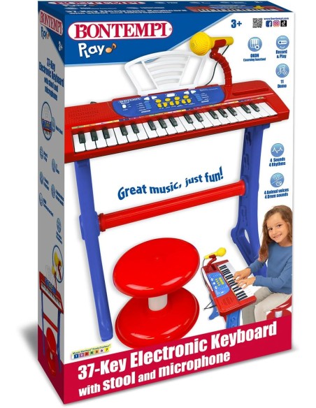 Tastiera elettronica 37 tasti per bambini con microfono e sgabello – Giocattolo musicale ICA133720 Bontempi | Futurartshop.com