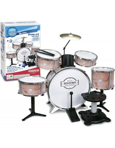 6-Piece Toy Drum Set with Metallic Bass Drum, Stool and 2 Drumsticks ICA515220 Bontempi | Futurartshop.com