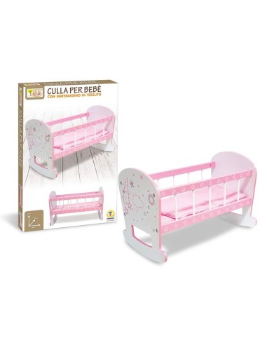Culla per Bebè in Legno con Materassino in Tessuto – Accessorio gioco bambole TEO40689 Teorema | Futurartshop.com