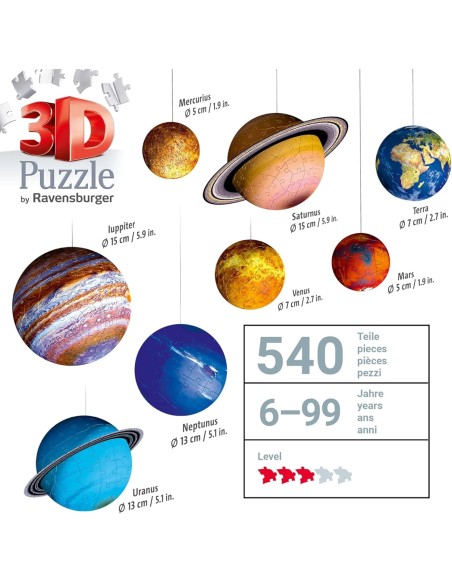 Puzzle 3D Il Sistema Solare – Globo Educativo 540 Pezzi per Bambini e Adulti RAV116683 Ravensburger | Futurartshop.com