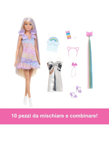 Barbie Fun & Fancy Capelli Lunghi Extension Abito Argento Accessori AGRJCT72 Mattel | Futurartshop.com
