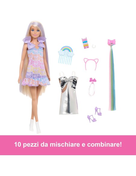 Barbie Fun & Fancy Capelli Lunghi Extension Abito Argento Accessori AGRJCT72 Mattel | Futurartshop.com