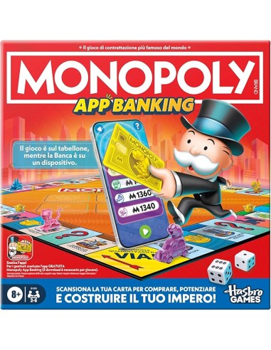 Monopoly App Banking Board Game 2-6 Players Ages 8+ AGRG1424 Hasbro | Futurartshop.com