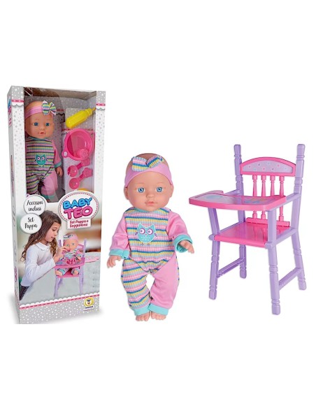 Baby Teo Doll High Chair with Feeding Set and Accessories - Role Play Toy for Kids TEO80460 Teorema | Futurartshop.com