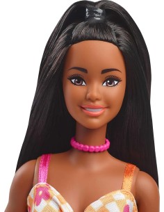 Barbie Fashionistas 233 Abito Midi Scacchi Arancio con Fiori AGRHYT91 Mattel | Futurartshop.com 2