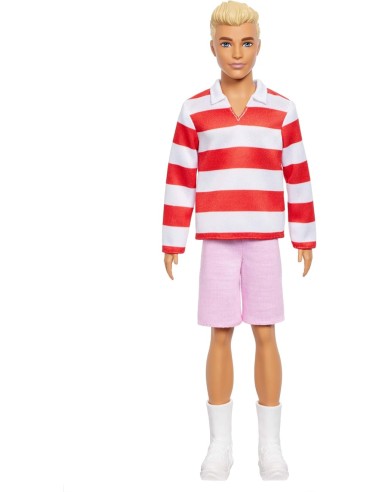 Ken Fashionistas 241 Polo Righe Rosse con Shorts Rosa Biondo AGRHYV01 Mattel | Futurartshop.com