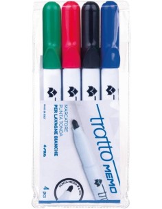 Tratto Memo Conf. 4 Pennarelli Lavagne Bianche Punta Tonda 2,5mm FILF854100 Fila | Futurartshop.com