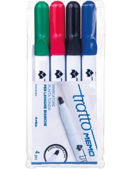 Tratto Memo Pack 4 Whiteboard Markers Round Tip 2.5mm Dry Erase FILF854100 Fila | Futurartshop.com