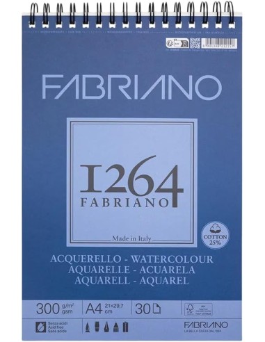 Fabriano 1264 Watercolor Pad A4 300gsm 30 Sheets 25% Cotton Spiral FED19100649 Fabriano | Futurartshop.com
