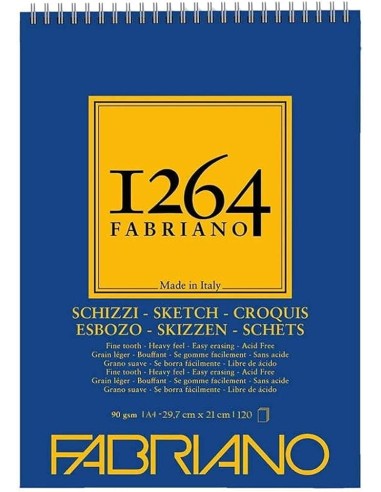 Fabriano 1264 Blocco Schizzi A4 90gr 120fg Spiralato Avorio FSC FED19100637 Fabriano | Futurartshop.com