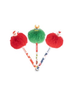 Penna Puff Natalizia con Pon Pon Decorazioni Natale Regalo LAGCOL25893 Colourbook | Futurartshop.com