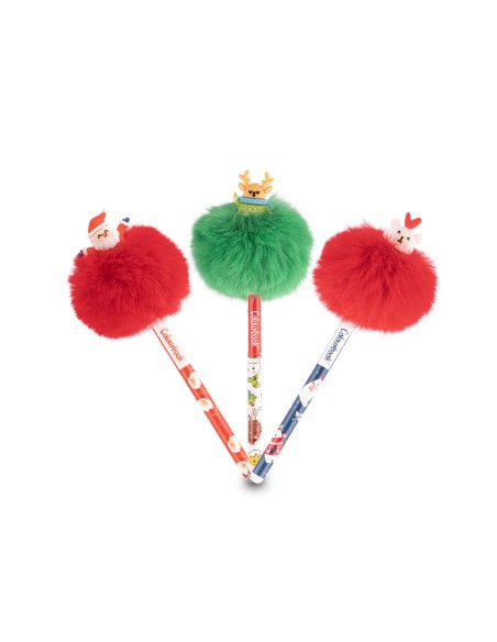Penna Puff Natalizia con Pon Pon Decorazioni Natale Regalo LAGCOL25893 Colourbook | Futurartshop.com