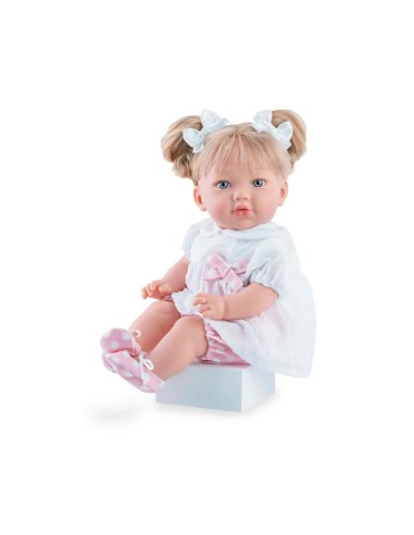 Alina Plumetti Doll 45cm Blonde Soft Body Scented White Swiss Dot Shirt Pink Case MAR827 Marina e Pau | Futurartshop.com