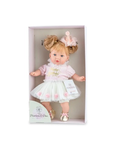 Alina Party Baby Doll 45cm Soft Body Pink Tulle Party Dress Blonde MEP882 Marina e Pau | Futurartshop.com