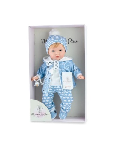 Teo Boy Baby Doll 45cm Hooded Jacket Teddy Bear Blue Pants Hat Pacifier Soft Body MAR852 Marina e Pau | Futurartshop.com