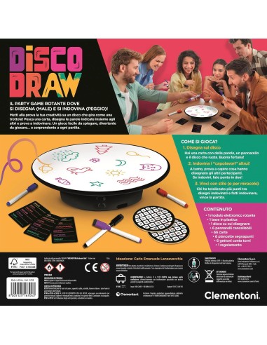 Disco Draw Party Game Gioco da Tavolo Lavagna Girevole Sfide Disegno Creative Famiglia Tutte Età CLE16704 Clementoni | Futura...