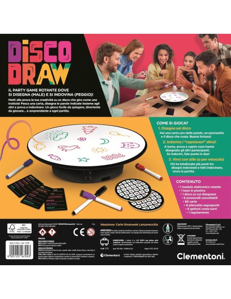Disco Draw Party Board Game Rotating Canvas Creative Drawing Challenges Family All Ages ITA CLE16704 Clementoni | Futurartsho...