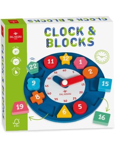 Wooden Clock 12 Colorful Shape Blocks Time Learning DAN054098 Dal Negro | Futurartshop.com
