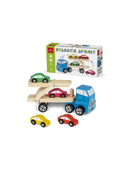 Bisarca Sprint Legno con 4 Auto Giocattolo DAN054148 Dal Negro | Futurartshop.com