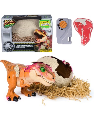 Primal Hatch Uovo Dinosauro T-Rex Interattivo che si Schiude con 100+ Suoni Clicker Bistecca Jurassic World AGR6072462 Spin m...