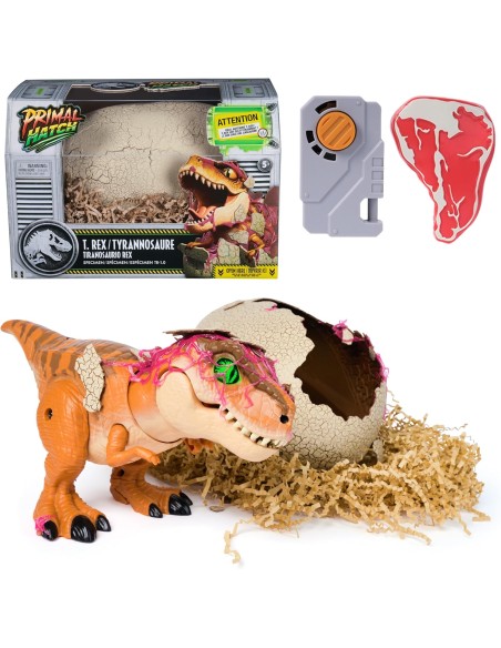 Primal Hatch Uovo Dinosauro T-Rex Interattivo che si Schiude con 100+ Suoni Clicker Bistecca Jurassic World AGR6072462 Spin m...