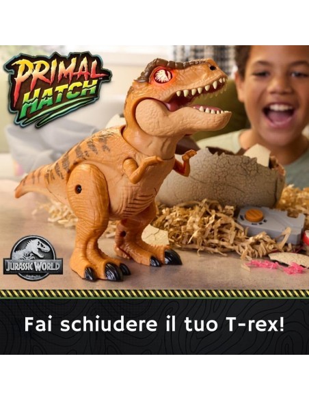 Primal Hatch Uovo Dinosauro T-Rex Interattivo che si Schiude con 100+ Suoni Clicker Bistecca Jurassic World AGR6072462 Spin m...