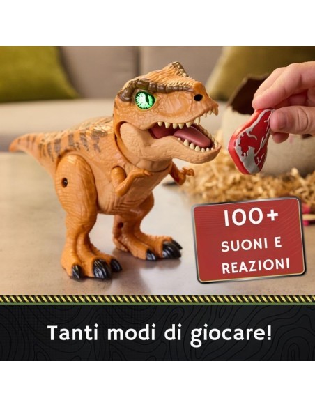 Primal Hatch Uovo Dinosauro T-Rex Interattivo che si Schiude con 100+ Suoni Clicker Bistecca Jurassic World AGR6072462 Spin m...