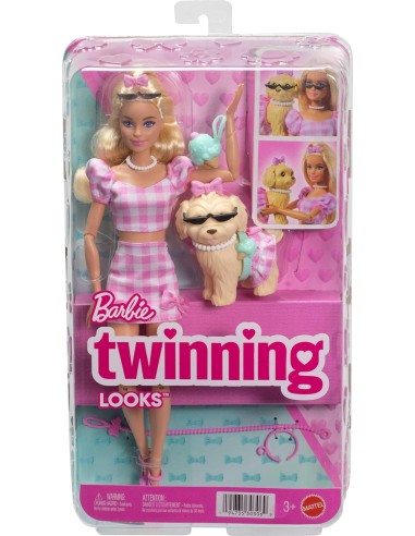 Barbie Twinning Looks Bionda con Cagnolino Rosa Quadretti AGRJFP36 Mattel | Futurartshop.com