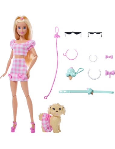 Barbie Twinning Looks Bionda con Cagnolino Rosa Quadretti AGRJFP36 Mattel | Futurartshop.com