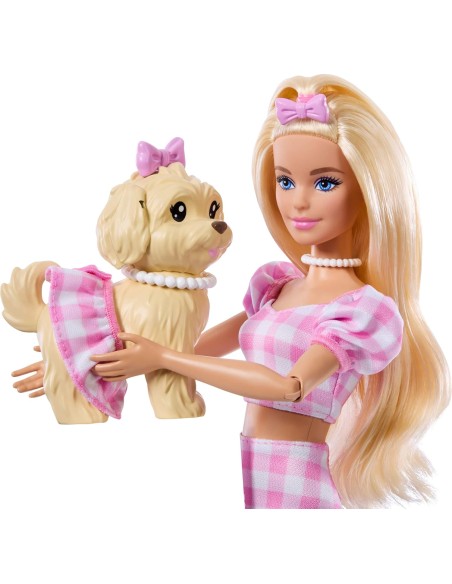 Barbie Twinning Looks Bionda con Cagnolino Rosa Quadretti AGRJFP36 Mattel | Futurartshop.com