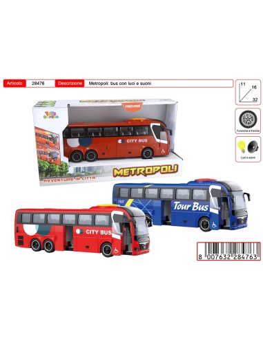 Metropoly 32 cm Lights & Sounds Pull-Back Bus Toy – Realistic Vehicle for Kids TOY28476 Toys Garden | Futurartshop.com
