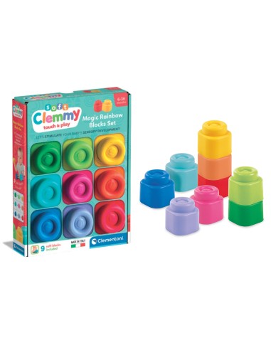 Clemmy Rainbow 9 Soft Blocks Baby Sensory Building Set CLE17604 Clementoni | Futurartshop.com