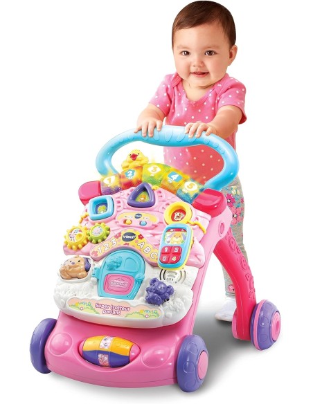 First Steps Baby Walker 2 in 1 Pink Interactive Toy VIT505659 Vtech | Futurartshop.com