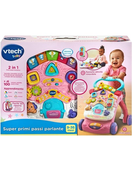 First Steps Baby Walker 2 in 1 Pink Interactive Toy VIT505659 Vtech | Futurartshop.com
