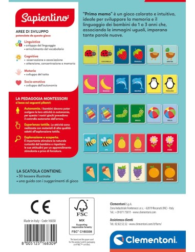 First Memo 30 Tactile Cards 1-3 Years CLE16830 Clementoni | Futurartshop.com