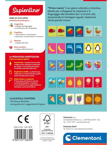 Primo Memo 30 Carte Tattili 1-3 Anni CLE16830 Clementoni | Futurartshop.com