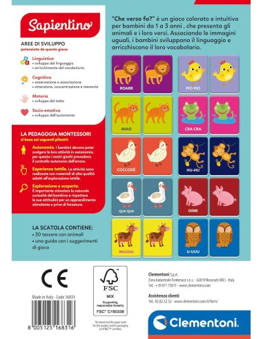 Che Verso Fa 30 Carte Animali 1-3 Anni CLE16831 Clementoni | Futurartshop.com
