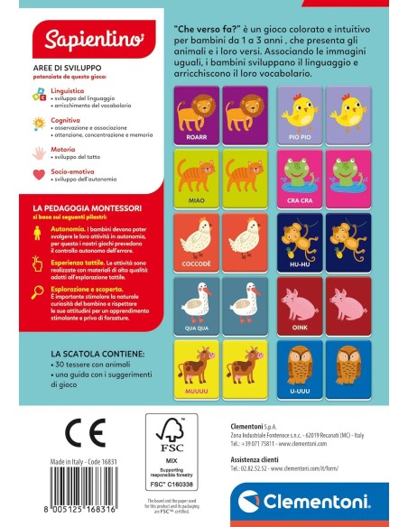 Che Verso Fa 30 Carte Animali 1-3 Anni CLE16831 Clementoni | Futurartshop.com
