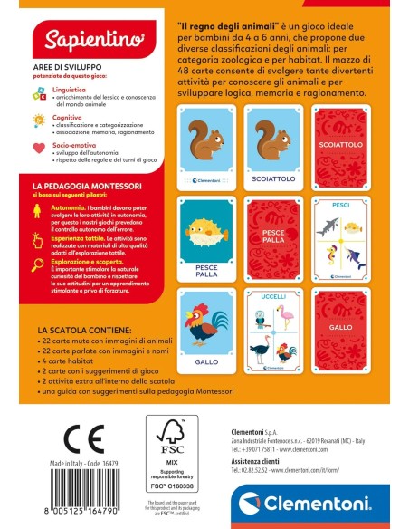 Animal Kingdom 48 Tactile Cards 1-3 Years CLE16479 Clementoni | Futurartshop.com
