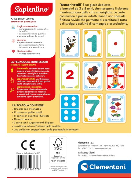 Numeri Tattili 48 Flashcards Montessori 3-5 Anni CLE16837 Clementoni | Futurartshop.com