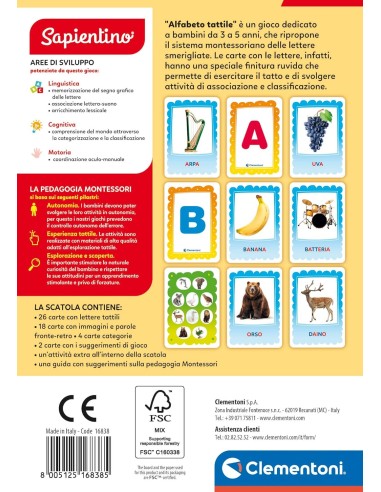 Tactile Alphabet 48 Flashcards Montessori 2-5 Years CLE16838 Clementoni | Futurartshop.com
