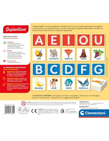 Sapientino Montessori Lettere Tattili Gioco Educativo 3+ CLE16855 Clementoni | Futurartshop.com