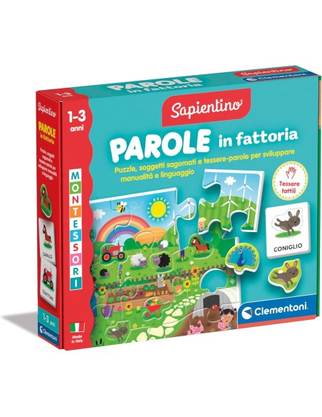 Sapientino Montessori Parole in Fattoria Puzzle Tattile 1+ CLE16864 Clementoni | Futurartshop.com