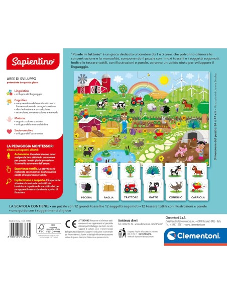 Sapientino Montessori Farm Words Tactile Puzzle Game 1+ CLE16864 Clementoni | Futurartshop.com