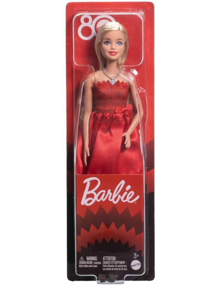 Barbie Mattel 80th Anniversary – Blonde Collector Doll in Elegant Ruby Red Dress DINJGD25  | Futurartshop.com